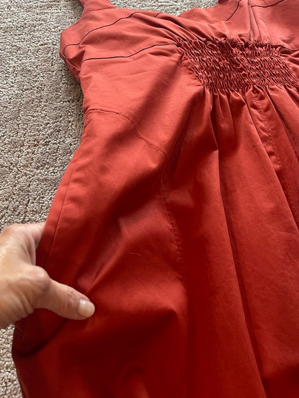 NWT Banana Republic x Harbison Smocked Apron Midi Dress, Sleeveless, Red Clay, 8 - Picture 13 of 16